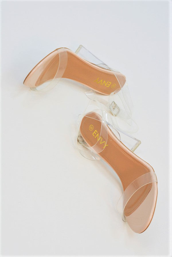 Nude Strappy Barely There Perspex Heels