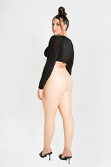 Nude Leather Look High Waist Leggings