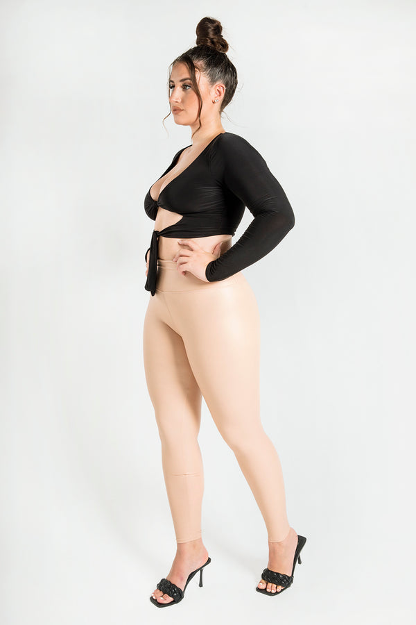 Nude Leather Look High Waist Leggings