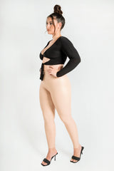 Nude Leather Look High Waist Leggings