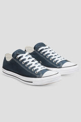 Mens Navy Lace Up Canvas Flat Trainers