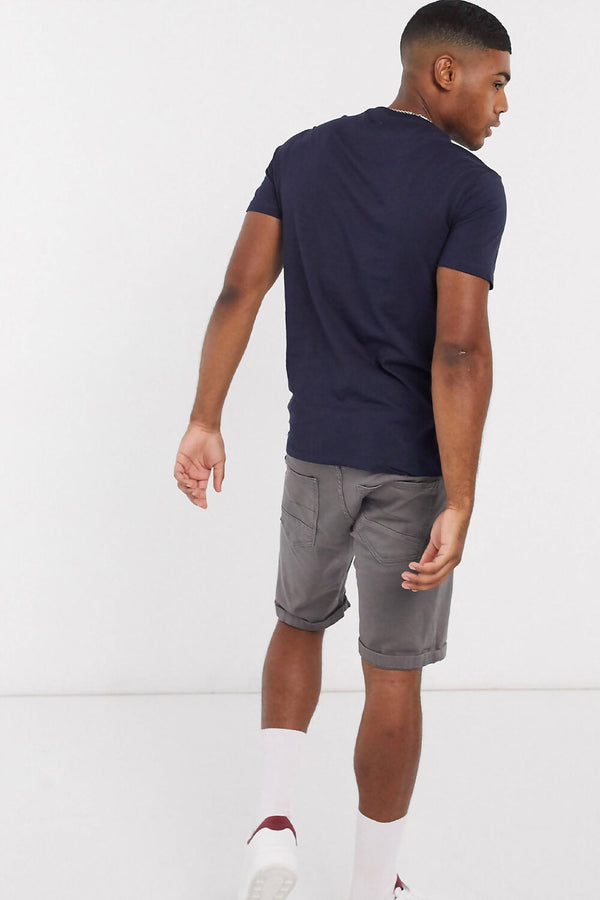 Navy Ribbed Pocket Detail Crew Neck T-shirt-Copy