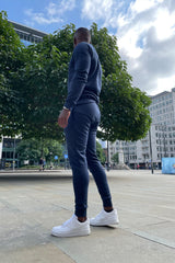 Navy Fleece Basic Crew Neck Tracksuit