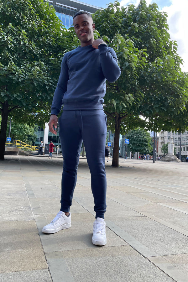Navy Fleece Basic Crew Neck Tracksuit