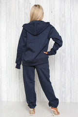 Navy Zip Up Hoodie With Cuffed Jogger Set