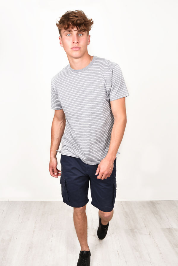 Mens Short Sleeve Stripe T-Shirt Ecru/Thin Navy