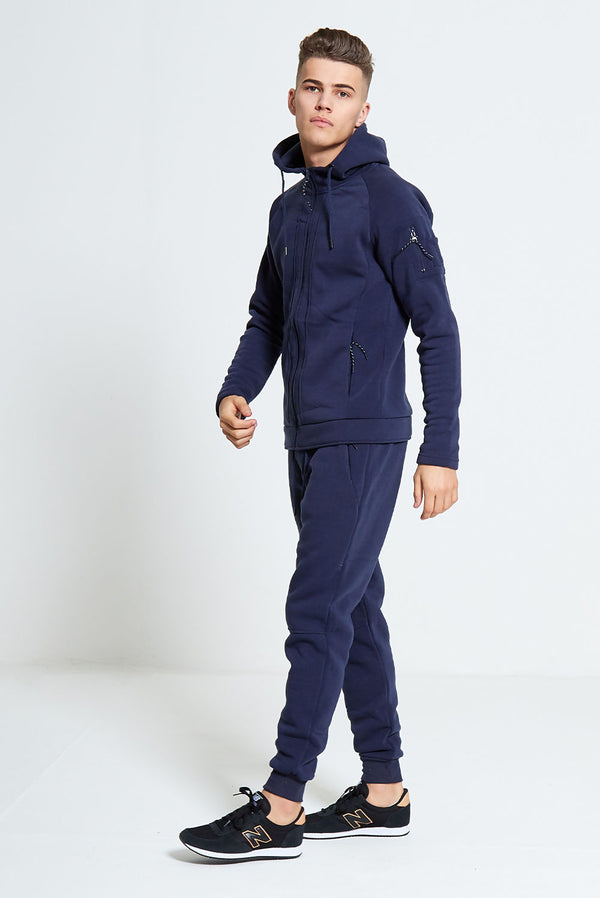 Mens Navy Zip Through Hooded Tracksuit