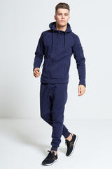 Mens Navy Zip Through Hooded Tracksuit