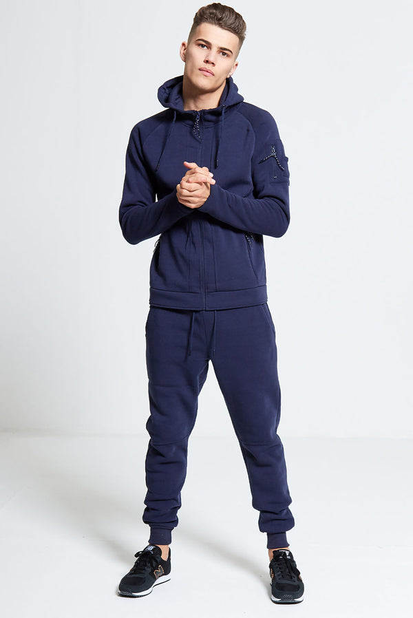 Mens Navy Zip Through Hooded Tracksuit