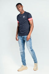 Mens Navy T-Shirt With Logo And Sleeve Detailing