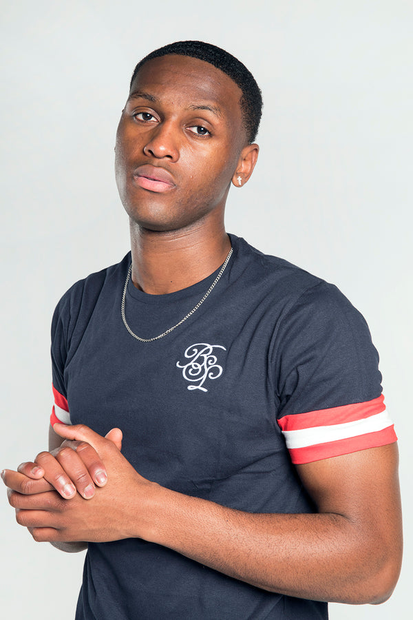 Mens Navy T-Shirt With Logo And Sleeve Detailing