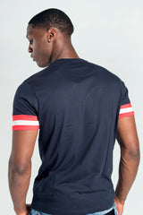 Mens Navy T-Shirt With Logo And Sleeve Detailing