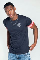 Mens Navy T-Shirt With Logo And Sleeve Detailing