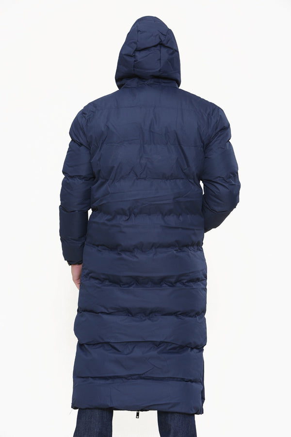 Mens Navy Padded Longline Parka Coat
