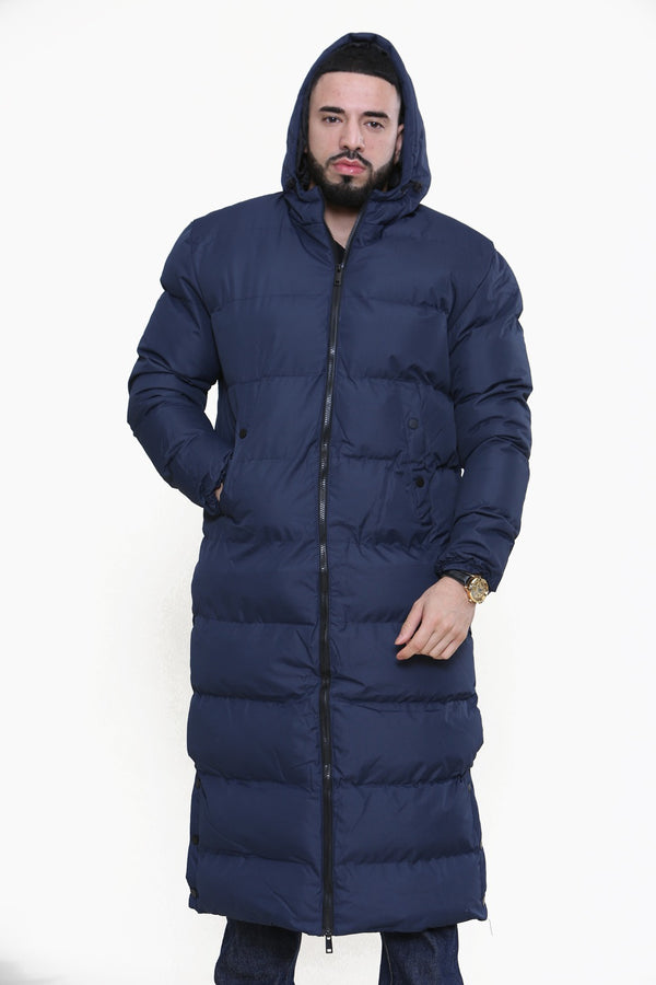 Mens Navy Padded Longline Parka Coat