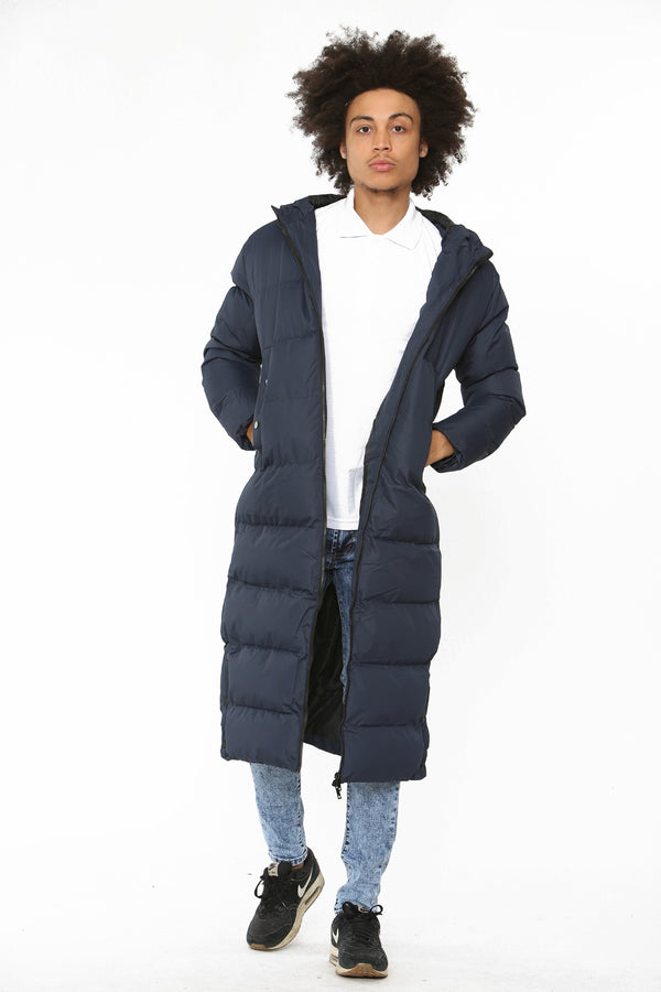 Mens Navy Padded Longline Parka Coat