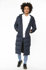 Mens Navy Padded Longline Parka Coat