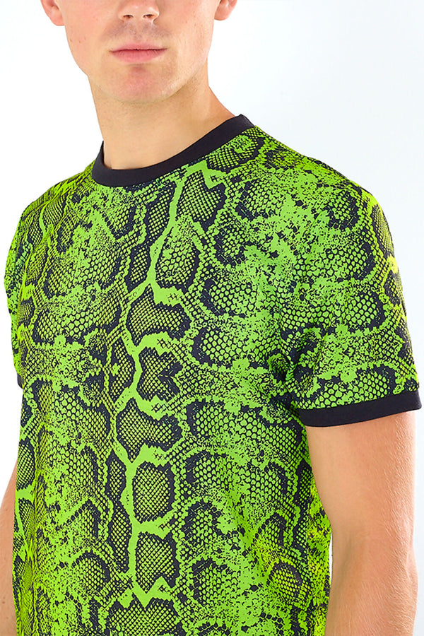 Mens Neon Green Snakeskin Print T-Shirt