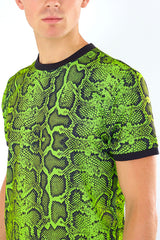 Mens Neon Green Snakeskin Print T-Shirt
