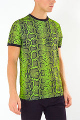 Mens Neon Green Snakeskin Print T-Shirt