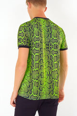 Mens Neon Green Snakeskin Print T-Shirt