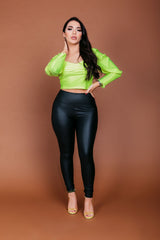 Neon Lime Puff Sleeves Crop Top