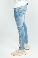 Mens Neon Green and Blue Distressed Slim Jeans