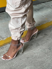 Nude Clear Strappy Barely There Perspex Heels