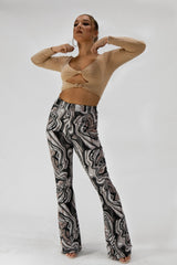 Stone Marble Print Rib Flare Trousers
