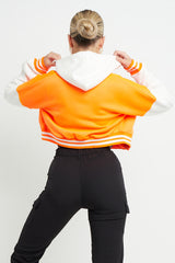 Orange Hooded Contrast Sleeve Letter A Varsity Jacket