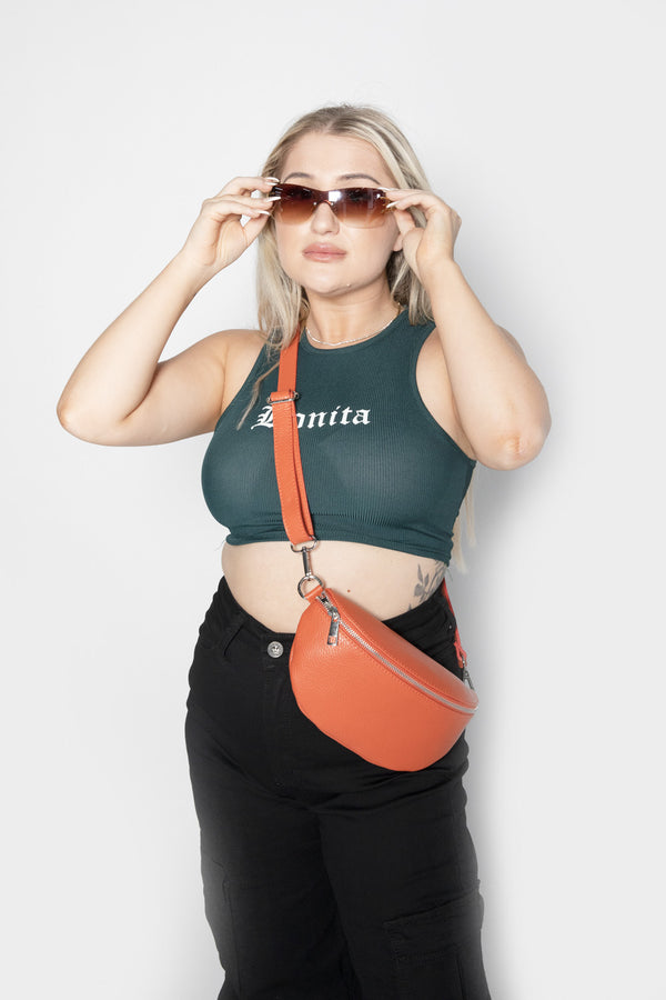 Orange Faux Leather Sling Bag