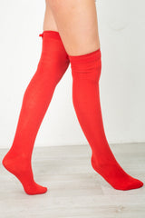 Red Socks With Bow Detail