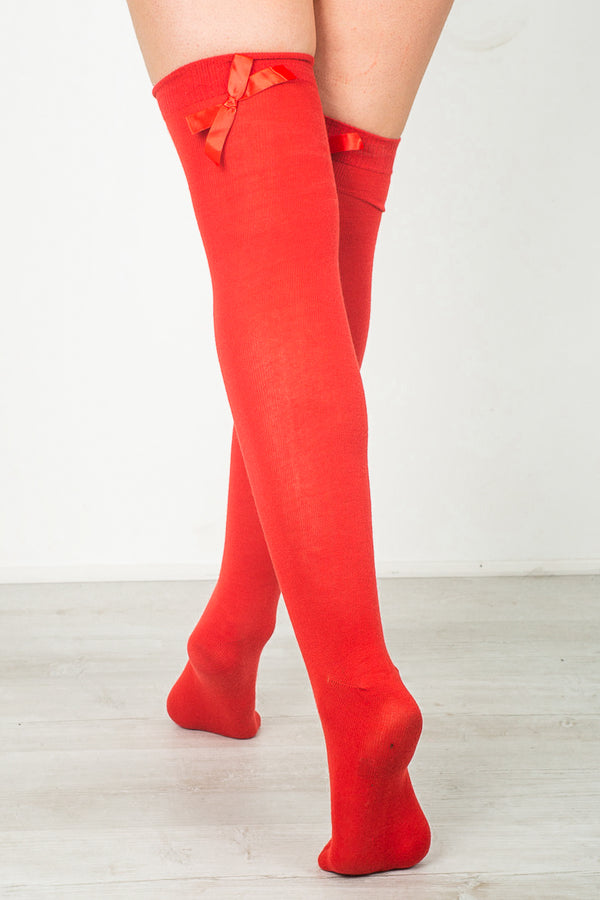 Red Socks With Bow Detail