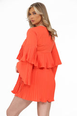 Orange Pleated Ruffle Mini Dress