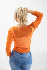 Orange Tie Front Sheer Shrug