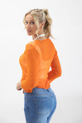 Orange Tie Front Sheer Shrug