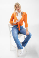 Orange Tie Front Sheer Shrug