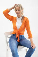 Orange Tie Front Sheer Shrug