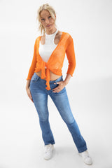 Orange Tie Front Sheer Shrug