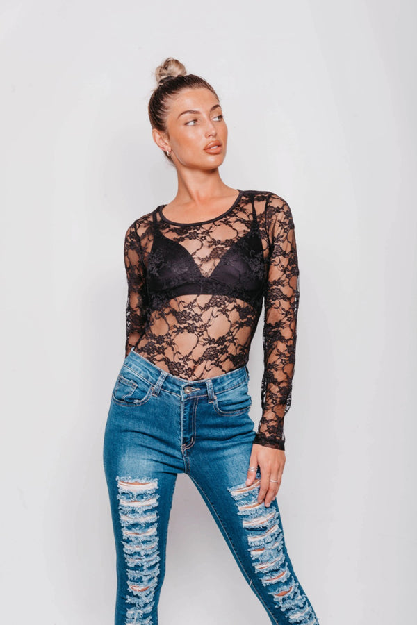 Black Lace Long Sleeve Top