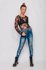 Black Floral Lace Long Sleeve top 