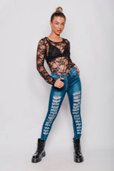 Black Lace Long Sleeve Top