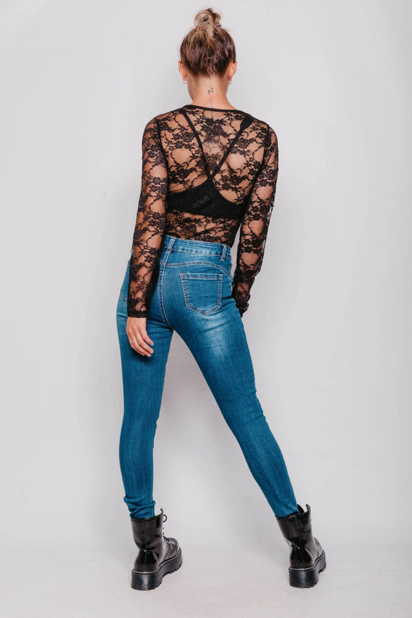 Black Lace Long Sleeve Top