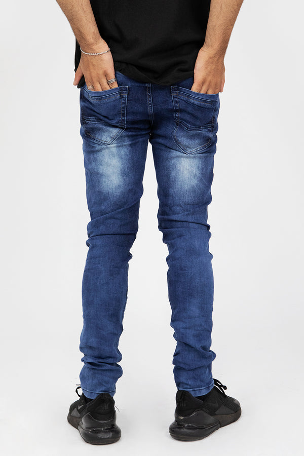 Petrol Blue Distressed Slim Fit Jeans 