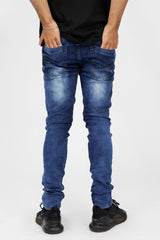 Petrol Blue Distressed Slim Fit Jeans 