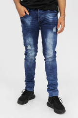 Petrol Blue Distressed Slim Fit Jeans 