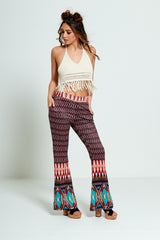 Orange Printed Flare Leg Trousers