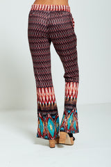 Orange Printed Flare Leg Trousers