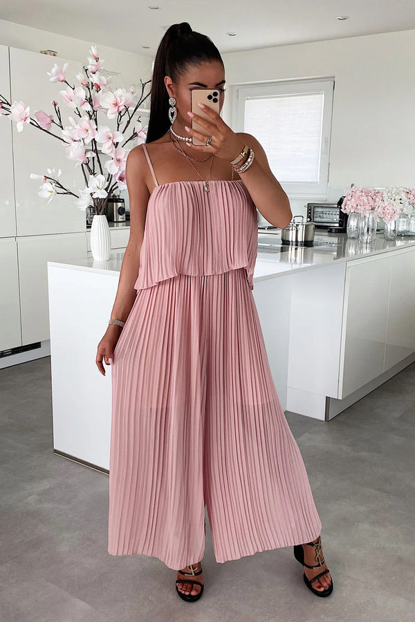 Pink Pleated Cami Frill Jumpsuit 