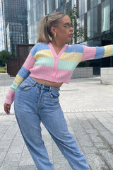 Pink Rainbow Pointelle Button Cardigan